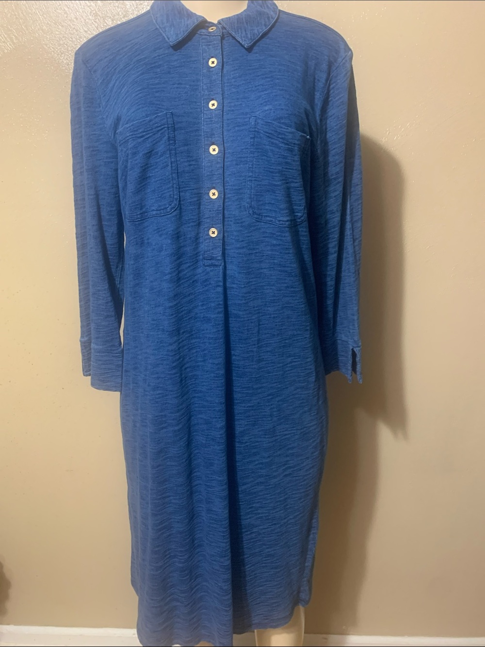 Talbots size M Blue Long-Sleeve Button-Front Shirt Dress NWT